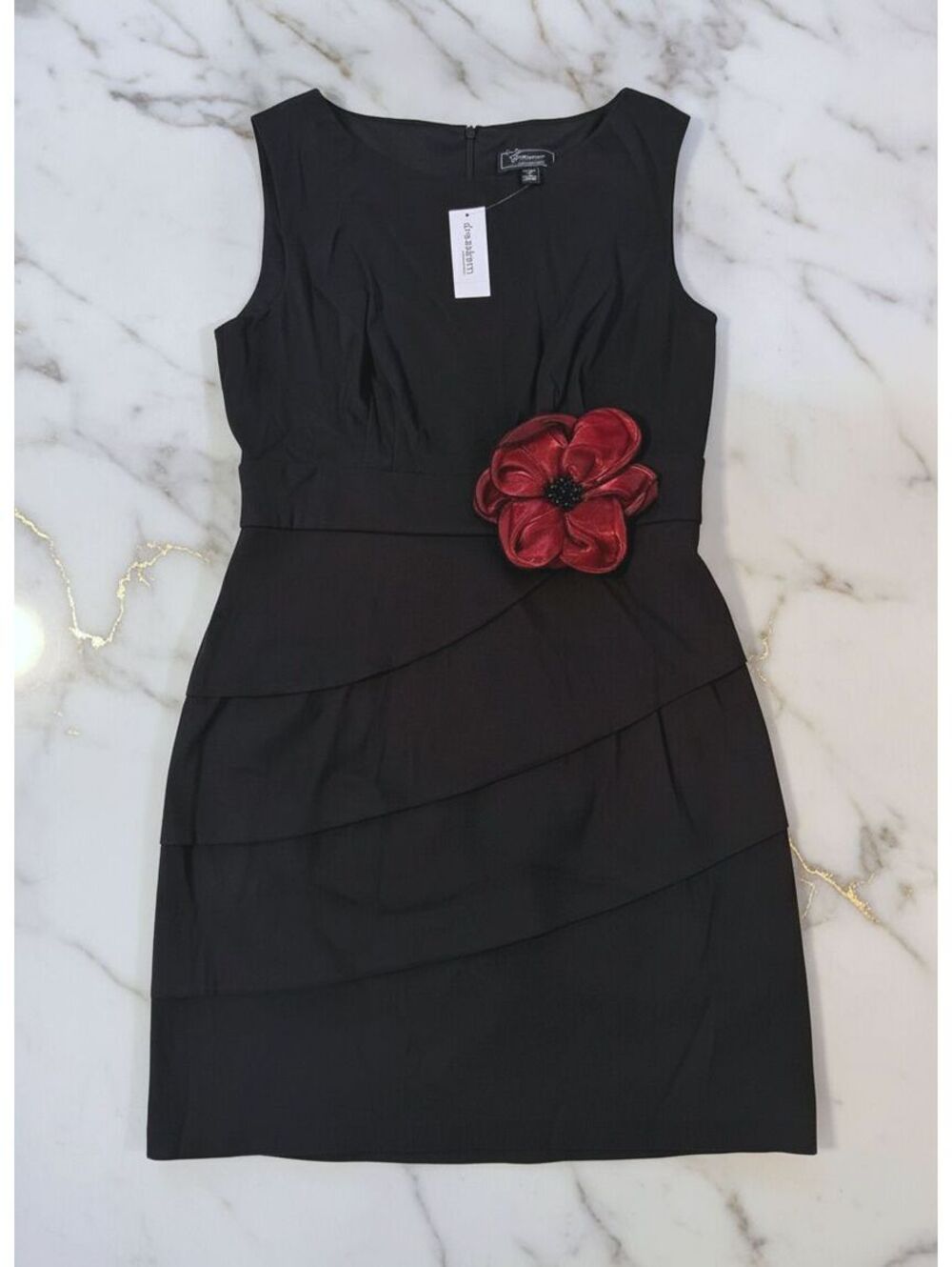 NWT Dressbarn Tiered Black Dress Floral Accent Size 12P